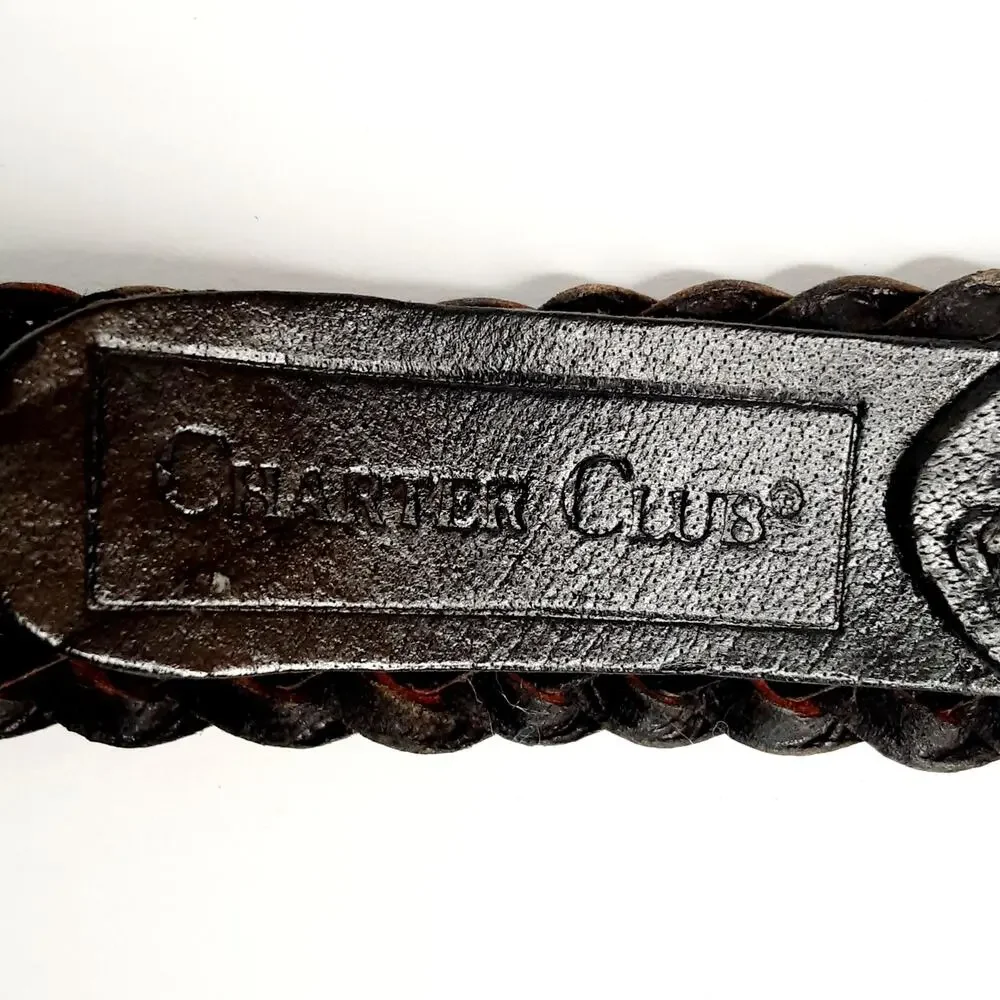 Charter Club Black Braided Genuine Leather Belt Size Large Casual